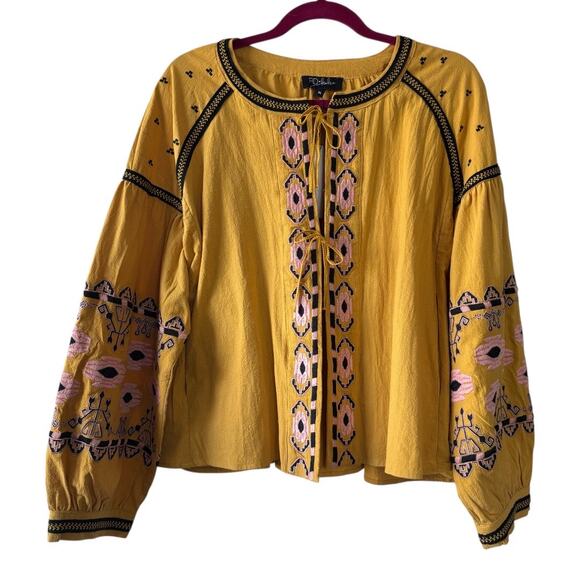 Anthropologie RD & Koko Yellow Embroidered Long Sleeve Open Front Top Jacket XL - Picture 1 of 9
